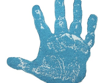 ID 9223 Blue Handprint Patch Symbol High Five Palm Iron On Embroidered Applique