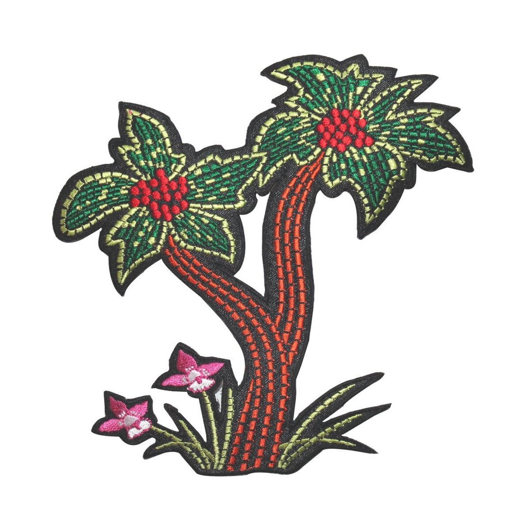 ID 5028 Palm Trees With Flowers Large Patch Beach Embroidered Iron on ...