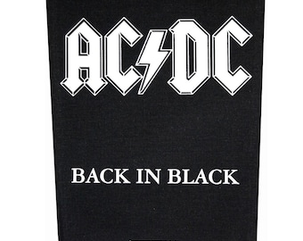 XLG AC/DC Back In Black Back Patch Album Cover Art Rock Jacket Sew on Applique