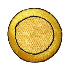 May include: A yellow embroidered circle patch with a black outline.