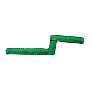 May include: Green fabric patch shaped like a right angle with a horizontal line extending from the top of the angle.