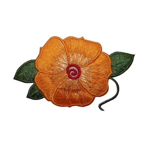 ID 6387 Orange Hibiscus Flower Patch Hawaiian Exotic Embroidered IronOn Applique