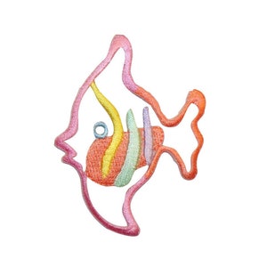 ID 0258 Spade Fish Outline Patch Tropical Sea Life Embroidered Iron On Applique