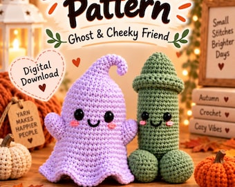 Ghost & Cheeky Friend Amigurumi Crochet Pattern – Easy Beginner PDF Digital Download