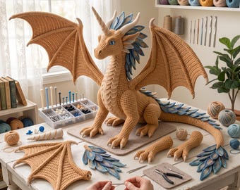 Crochet Dragon Pattern Amigurumi Guardian Forest Dragon PDF Beginner Easy Wings Tutorial Digital Download