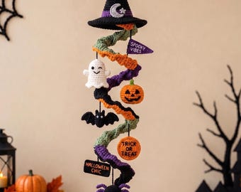 Crochet Halloween Garland Pattern, Witch Hat Ghost Pumpkin Spider Bat PDF Download