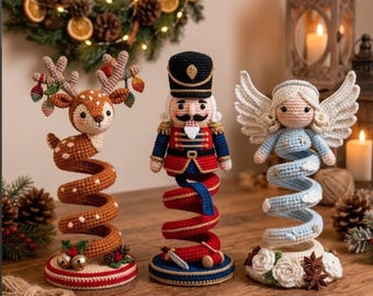 Amigurumi Christmas Spiral Pattern, Crochet Nutcracker Angel Reindeer Doll, Beginner PDF Tutorial Bundle