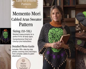 Memento Mori Crochet Poncho Sweater | Halloween Skull Appliqué | Oversized XS-3XL