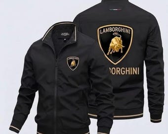 Lamborghini Schwarze Zip-Up-Jacke | Klassischer Motorsport-Stil | Bomber-Mantel