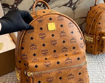 MCM Stark Visetos Cognac Monogram Leather Backpack