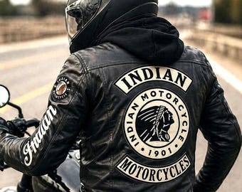 Indische Motorrad-Lederjacke mit Kapuze Herren Black Biker Rider Vintage Coat