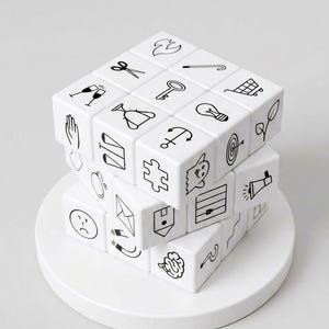 Anspruchsvolles visuelles Denkspiel | Kreativer Würfel für Coaching, Lehrkräfte, Unternehmen und Teamarbeit | 54 Symbole | Visual Cube