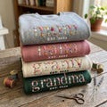 Personalized Floral Embroidered Sweatshirt | Custom Name Crewneck | Birth Year EST Sweatshirt | Mom Grandma Mama Gift | Indigo Crewneck
