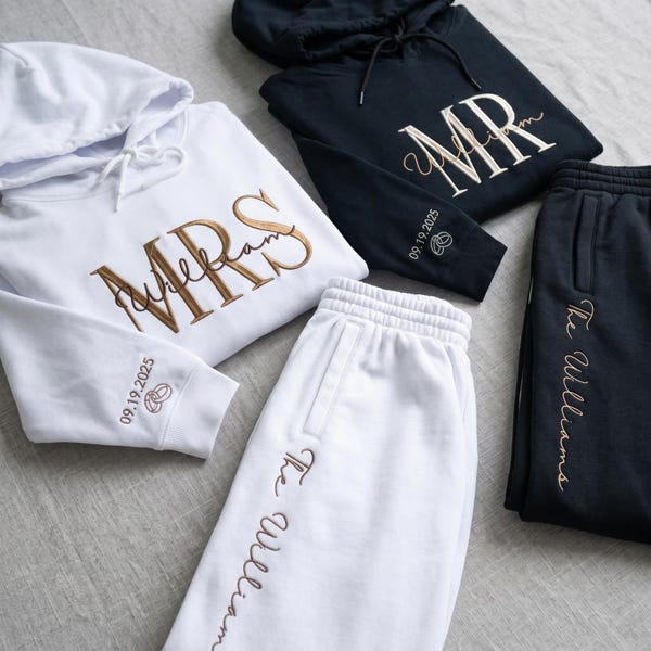Custom Embroidered Couple Hoodies and Sweatpant, Matching Couples Shirts Sweatshirt Hoodies and Sweatpant, Matching Couples Outfits