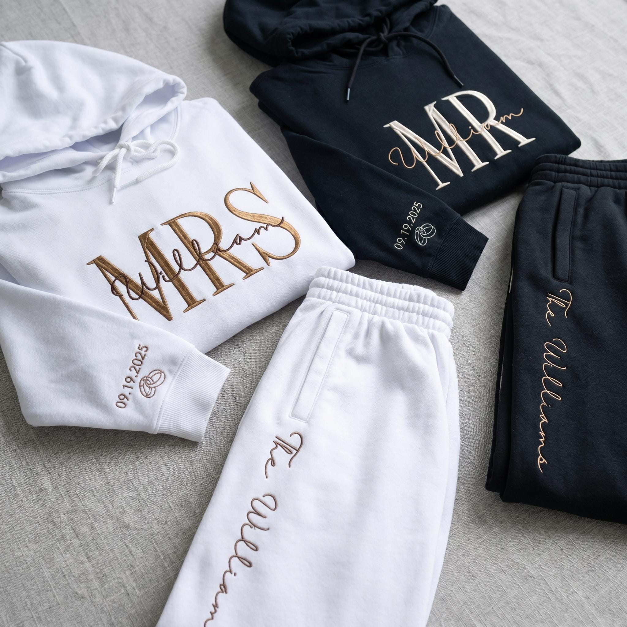 Custom Embroidered Couple Hoodies and Sweatpant, Matching Couples Shirts Sweatshirt Hoodies and Sweatpant, Matching Couples Outfits