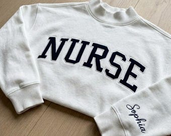Perssonalized Nurse Embroidered Mockneck, Custom Parke Dupe Mockneck, Parke Sweatshirt, Cozy Embroidered Apparel Gift