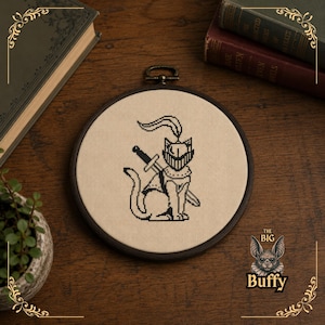 Knight Cat Cross Stitch Pattern | Medieval Fantasy Armor Embroidery (PDF Download)