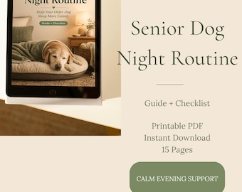 Rutina nocturna para perros mayores (PDF imprimible) | Registro del sueño del perro | Lista de verificación para la hora de dormir de perros mayores | Kit de bienestar para mascotas mayores