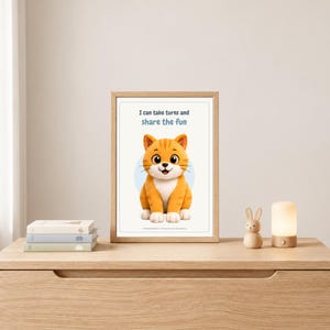 Clydey Cat Nursery Print, I Can Pause and Take a Deep Breath, Calming Affirmation Wall Art, Mindful Toddler Poster, Digital Download