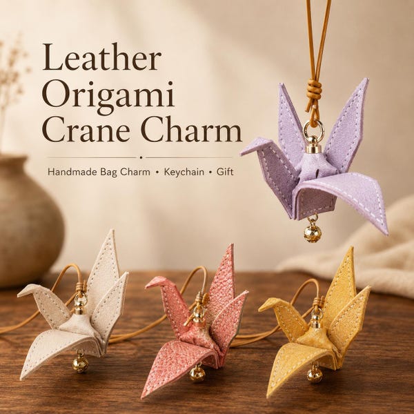 Geschenk aus Leder-Origami-Kranich, Papierkranich-Dekoration, Auto-Rückspiegel-Anhänger, Glücksbringer-Schlüsselanhänger, handgefertigter Taschenanhänger, einzigartiges Geschenk für Sie