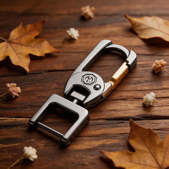 Minimalist Metal Car Keychain, Heavy Duty Carabiner Key Ring, Luxury EDC Key Fob Clip for Men, Quick Release Keychain, Gift for Boyfriend