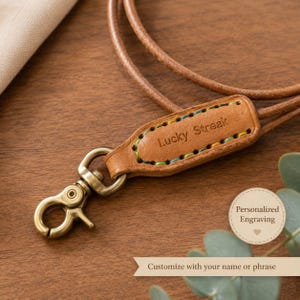 Personalized Leather Lanyard Strap, 6.5in Genuine Cowhide Charm Strap, Brass Clip Keychain Strap, Bag Charm Strap, Phone Strap