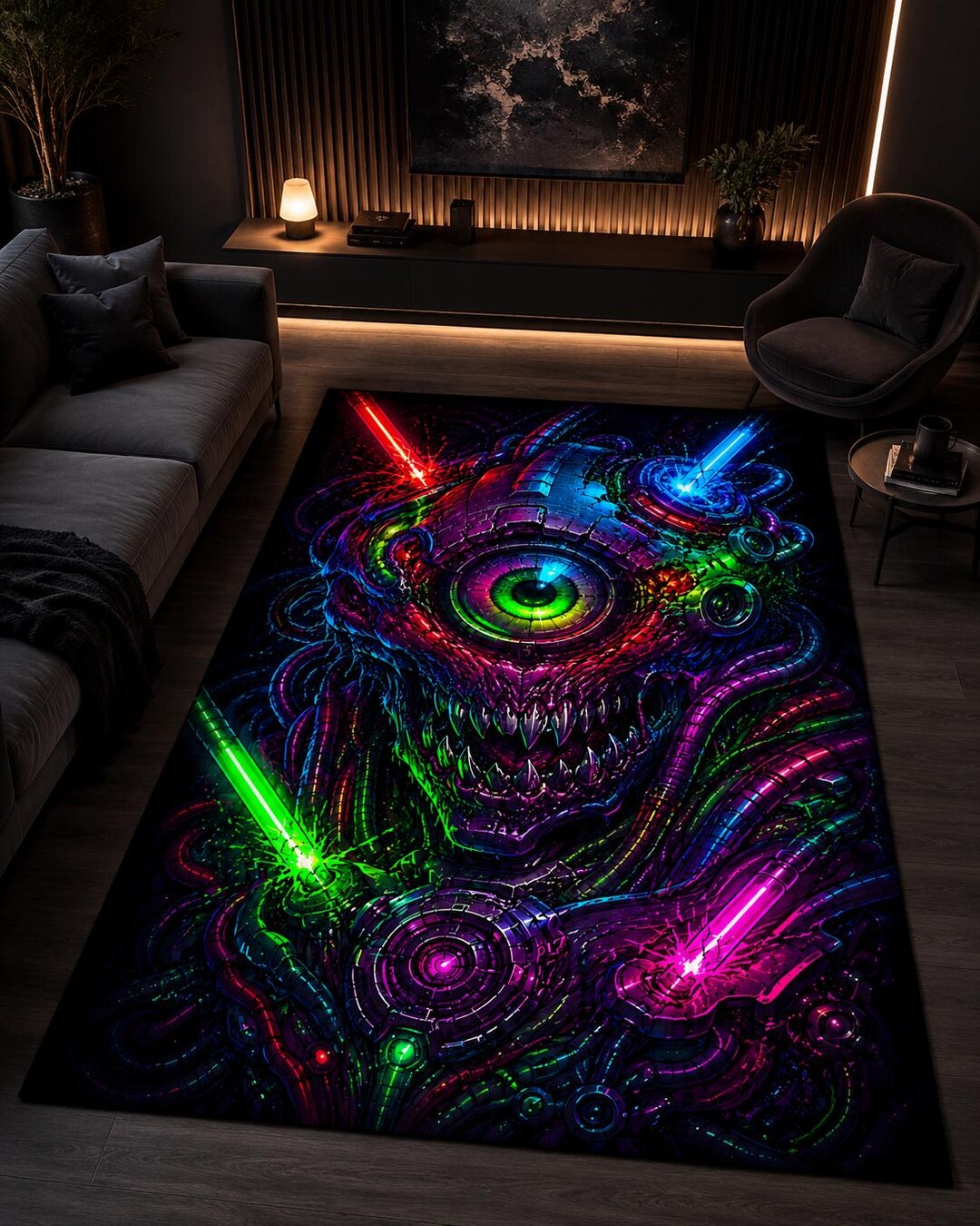 Cyber Rug Neon Cyber Monster Printed Rug, Colorful Sci Fi Area Rug for Gamer Room ...