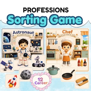 Carte da abbinare per le professioni, gioco di smistamento in stile Montessori per bambini piccoli, attività di abbinamento, PDF stampabile da ritagliare e incollare per la scuola materna