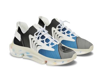 Blue Gray Modern Athletic Chunky Sneakers | Mesh Running Shoes double a