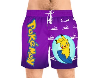 cartoon Surfing Swim Shorts | Men's Mid-Length Swim Shorts
