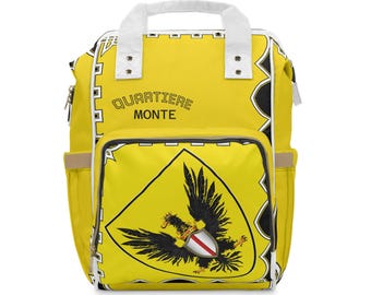 Monte district, Piazza Armerina, Heraldic Eagle Shield diaper backpack | Yellow baby bag, roomy organizer