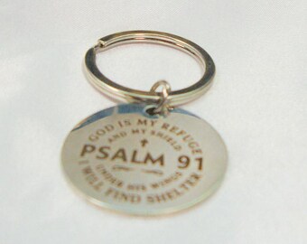 Psalm 91 Keychain (Stainless Steel Scripture Charm)