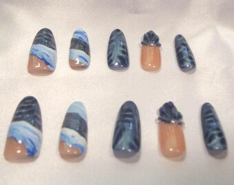 Ocean Swirl Press-On Nails | Handmade Sculpted Wave Nail Set