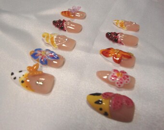 3D Floral Press-On Nails | Handmade Colorful Flower Nail Set