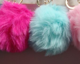 Fluffy Pom Pom Handbag Charm Keychain (Gold-Tone)