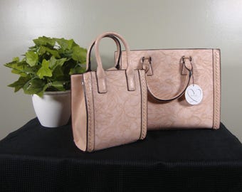 2Pc Vegan Leather Hibiscus Flower Handbag Set