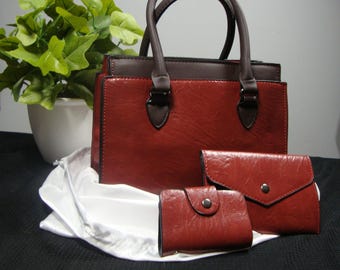 Burgundy Structured Top-Handle Satchel Bag Set | Trendy Treasures