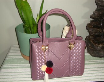 Purple Quilted Chevron Tote Bag | Faux Leather Shoulder Purse