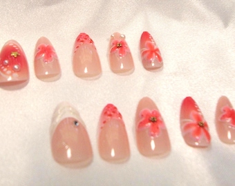 Pink Floral Press-On Nails | Handmade 3D Flower Nail Set