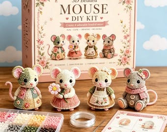 Kit de 4 piezas para crear ratones 3D con cuentas: Ratones adorables, todos los materiales incluidos, regalo ideal para niños y diversión en familia.