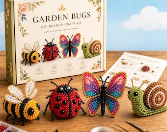 Kit de animales 3D con cuentas de insectos de jardín: Kit de manualidades con cuentas para principiantes para crear figuras de abejas, mariquitas, mariposas y caracoles. Regalo perfecto para ella.