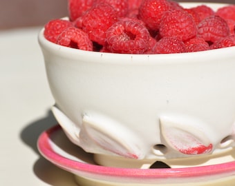 Bloomin' Berry Bowl - Pink and White Ceramic Flower Bowl