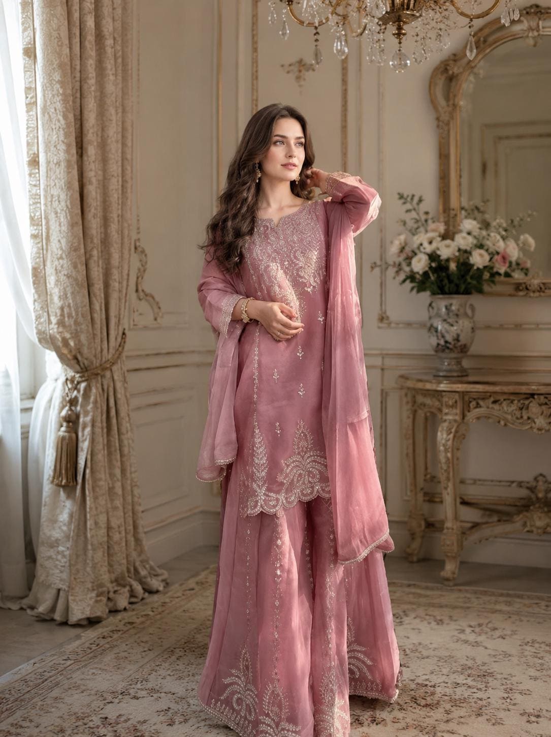 light pink dresses pakistani Light Pink Bridal Lehenga Pakistani Designer Wear #BN821