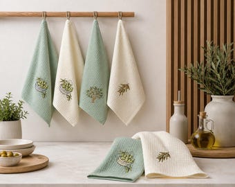 Drei Vintage Bedruckte Geschirrtücher zum Besticken / Schönes Baumwoll Geschirrtuch Set zum Sticken
