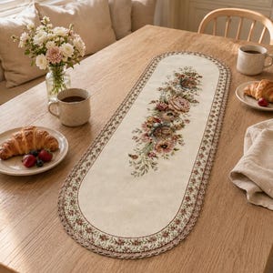 Vintage Floral Oval Table Runner 16x39inch  40x100cm Chenille Gobelin Tapestry Runner Victorian Rose Table Decor Cottagecore Dining Runner