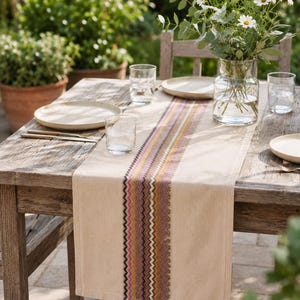 Linen Table Runner 15.7x51.2'' Boho Table Runner Farmhouse Table Runner Rustic Dining Table Runner Woven Runner Stripe Table Runner