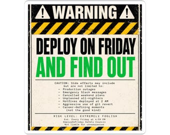 Deploy on Friday and Find Out Kiss-Cut Stickers| Funny Developer Gift | DevOps Warning Sign | SRE Humor