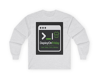 DeployOnFriday terminalkod grafik långärmad t-shirt | programmerare devops humor