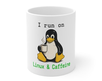 Jag kör på Linux & koffeinmugg | Tux Penguin Coffee