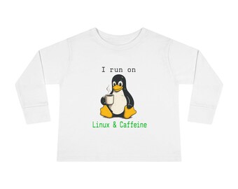 Jag springer på Linux och koffein Långärmad t-shirt för småbarn | Tux Penguin Tech-tröja